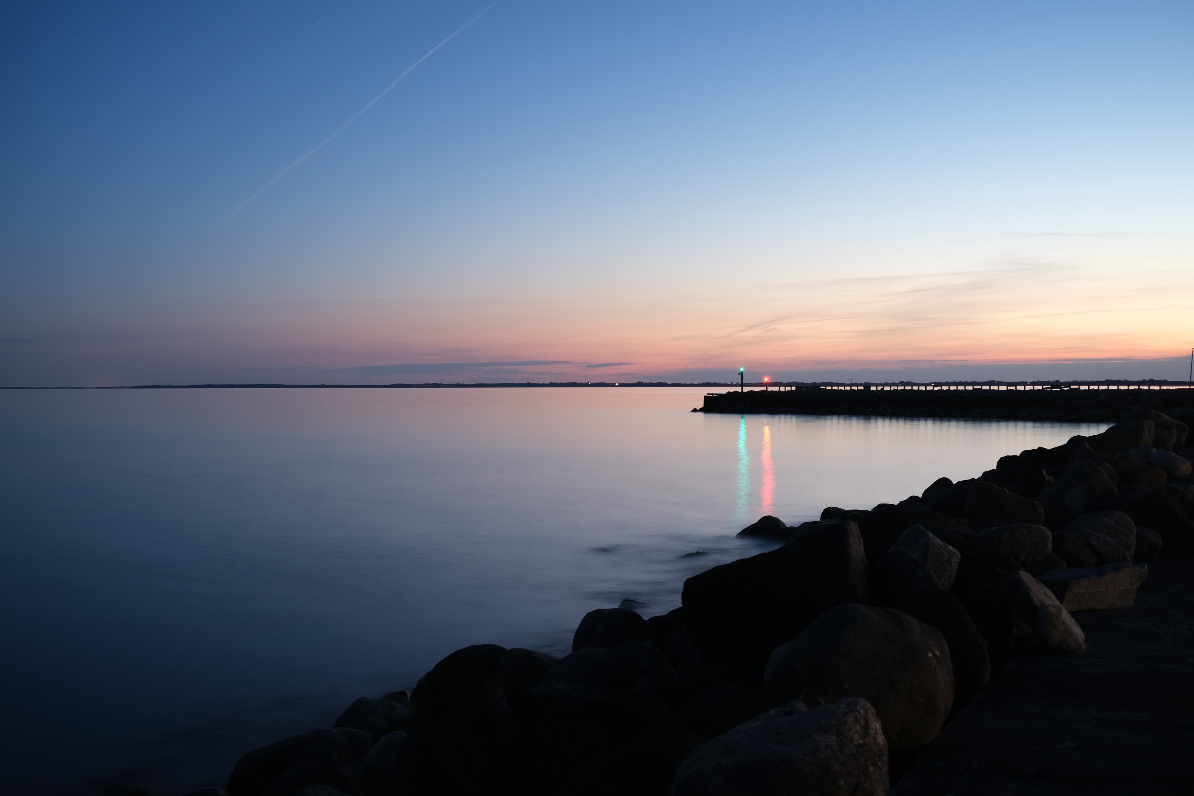 Sea with harbour